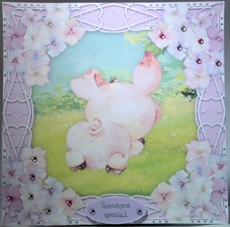 Gorgeous Laying down pig with hydrangea flowers 8x8 by Hazel Underwood