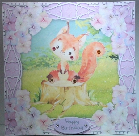 Gorgeous Fox with hydrangea flowers 8x8 by Hazel Underwood
