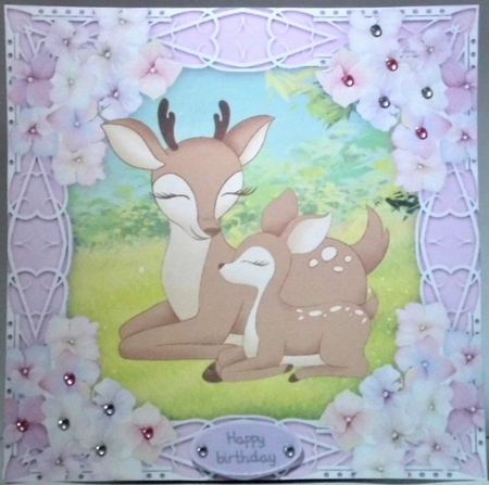 Gorgeous Deers with hydrangea flowers 8x8 by Hazel Underwood