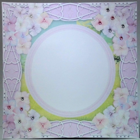 Gorgeous pink and white frame with hydrangea flowers insert blank 8x8 by Hazel Underwood