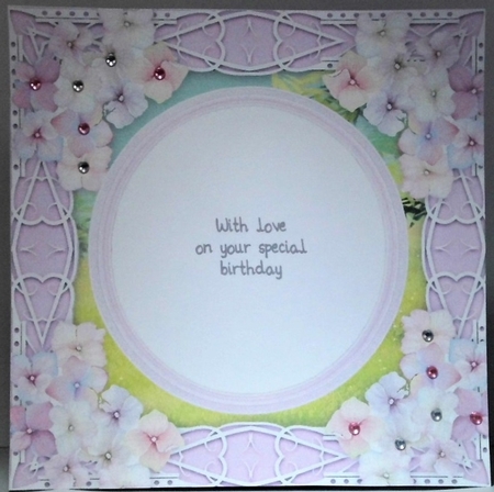 Gorgeous pink and white frame with hydrangea flowers insert  8x8 by Hazel Underwood