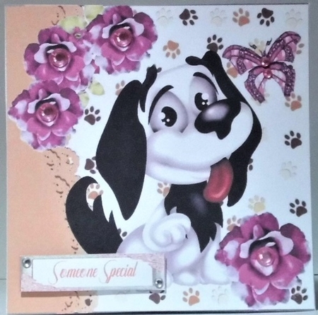 4 Cute black and white Cartoon dogs with  roses 7x7 card fronts mini kit by Hazel Underwood