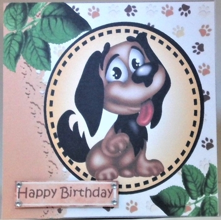 Cartoon Brown dog with leaves in 7x7 frame by Hazel Underwood