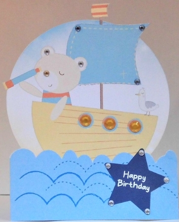 Bear in a boat - shaped card by Hazel Underwood