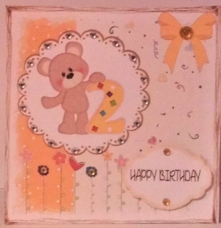 Cute bear,  happy birthday age 2 by Hazel Underwood