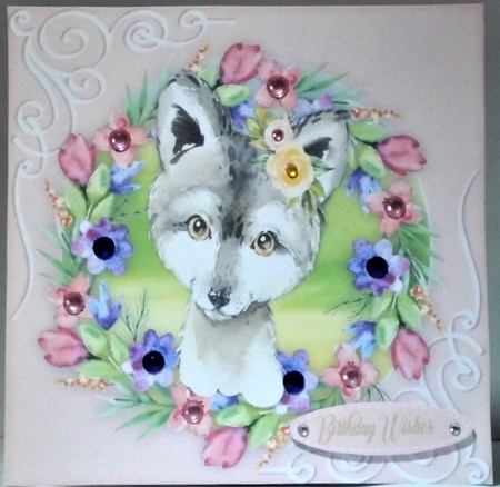 Wolf  ln a Flower Frame  by Hazel Underwood
