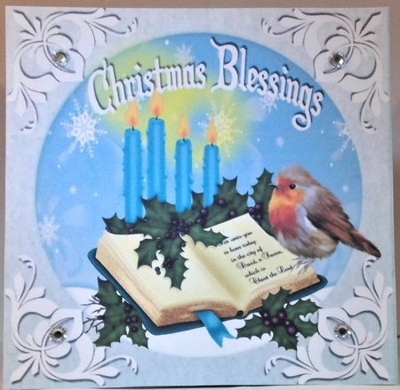 Lovely robin, bible with candles christmas blessings 8x8 (one) by Hazel Underwood