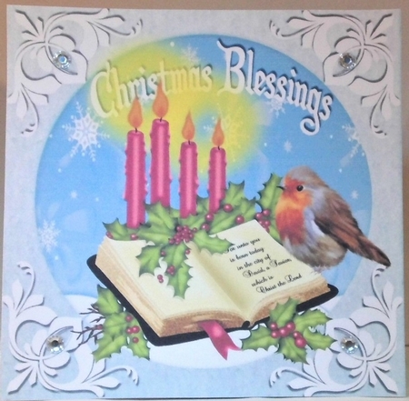 Lovely robin, bible with candles christmas blessings 8x8 (two) by Hazel Underwood