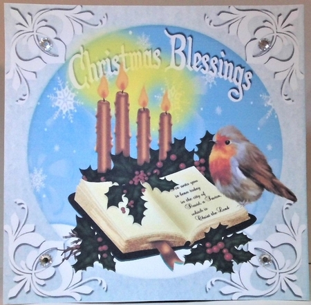 Lovely robin, bible with candles christmas blessings 8x8 (three) by Hazel Underwood