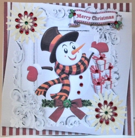 4 Cute  Christmas card fronts green/red  stripe ornate frames 8x8 mini kit by Hazel Underwood