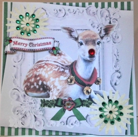 4 Cute  Christmas card fronts green/red  stripe ornate frames 8x8 mini kit by Hazel Underwood