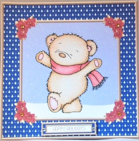 Cute Holiday Teddy Topper (Blue) by Hazel Underwood