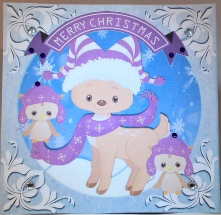  8 Cute reindeers in scarfs with owls card fronts 8x8 bumper kit by Hazel Underwood