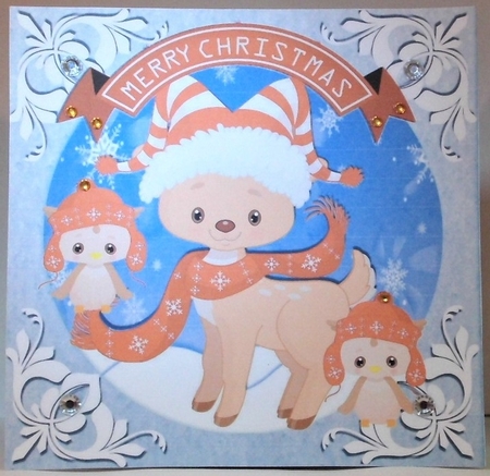  8 Cute reindeers in scarfs with owls card fronts 8x8 bumper kit by Hazel Underwood