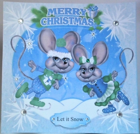 Cute pair of skating mice in blue with gifts 8x8 by Hazel Underwood