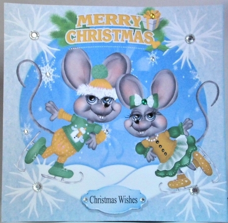  4 Cute pair of skating mice Card fronts with presents 8x8 mini kit by Hazel Underwood