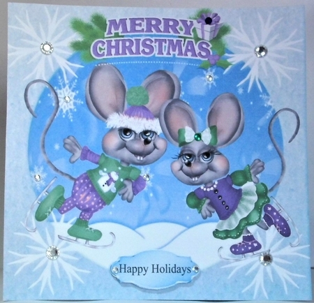  4 Cute pair of skating mice Card fronts with presents 8x8 mini kit by Hazel Underwood