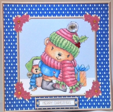 Cute Holiday Teddy Topper (Blue) by Hazel Underwood