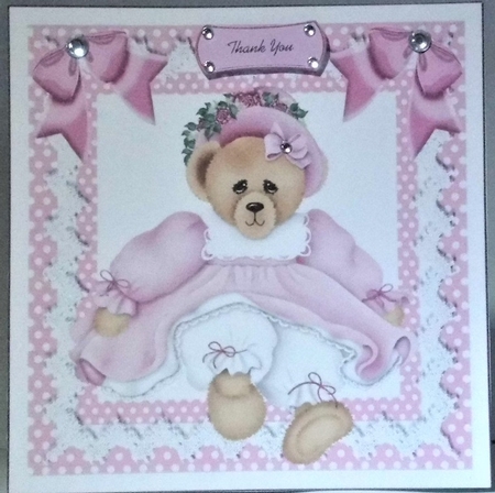 4 Cute teddy beas in  dresses with bows card fronts 8x8 mini  kit by Hazel Underwood