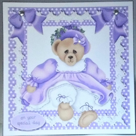 4 Cute teddy beas in  dresses with bows card fronts 8x8 mini  kit by Hazel Underwood