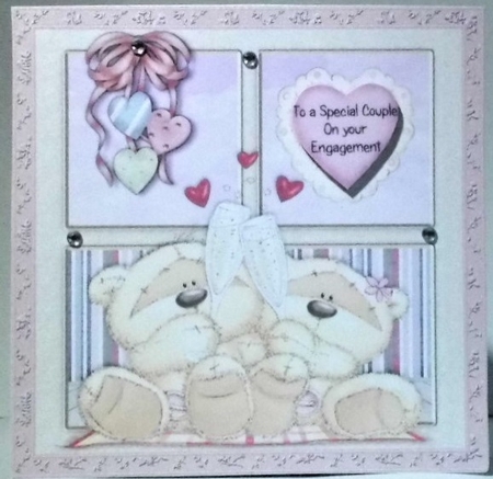 300dpi, 6x6in Topper & Decoupage - 2 Bears Celebrating - Hearts - Champagne - Engagement by Hazel Underwood