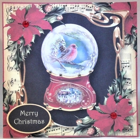 Victorian Snowglobe - Red Poinsettias 8x8 by Hazel Underwood