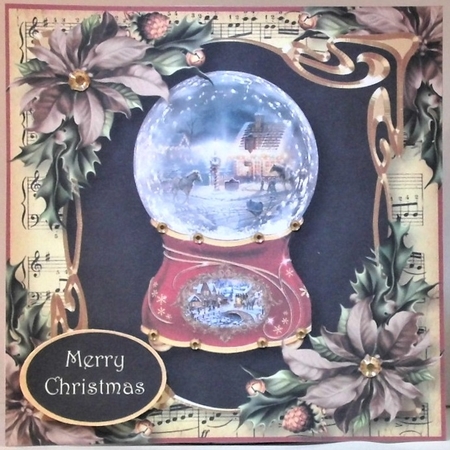 Victorian Snowglobe - Vintage Poinsettias 8x8 by Hazel Underwood