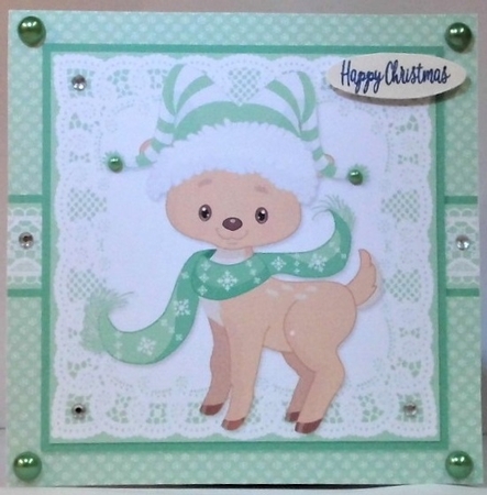 Cute Bundled Up Reindeer (Green) by Hazel Underwood