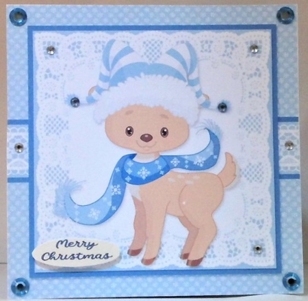 Cute Bundled Up Reindeer (Blue) by Hazel Underwood