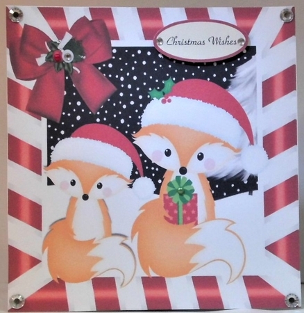 Cute pair of foxes in santa hats in red stripe frame 8x8 by Hazel Underwood