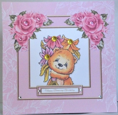 Happy Blooming Birthday Teddy Bear Topper by Hazel Underwood