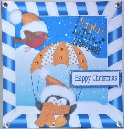  4 Lovely Santa little Helpers penguins in santa hats with robins 8x8 mini kit by Hazel Underwood