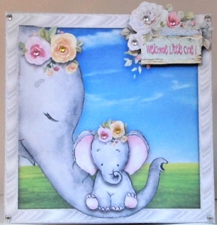 Mama And Baby Girl Elephant Over The Edge Card Kit With Decoupage Insert Envelope Tags by Hazel Underwood