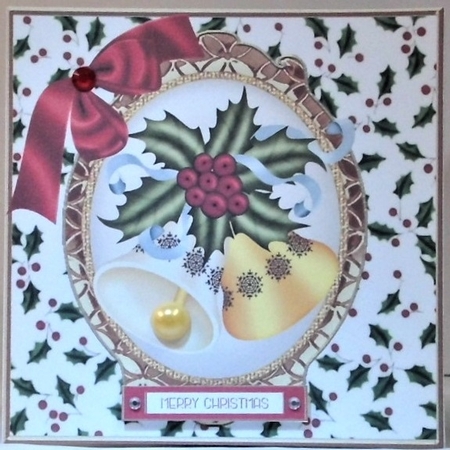 Holly, Bells & Bow Card front 7x7 by Hazel Underwood