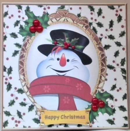  4 Lovely Christmas Card fronts in Holly and oval ornate frames,7x7 mini kit by Hazel Underwood