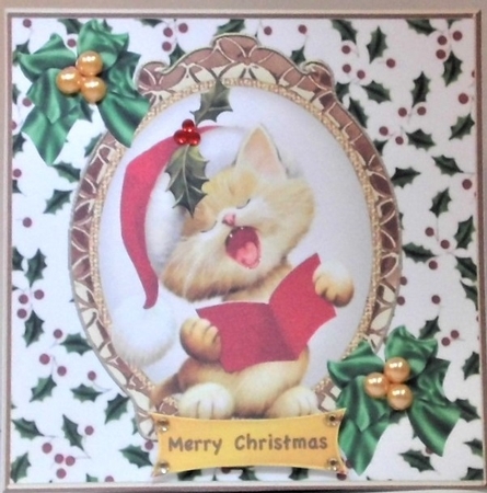  4 Lovely Christmas Card fronts in Holly and oval ornate frames,7x7 mini kit by Hazel Underwood