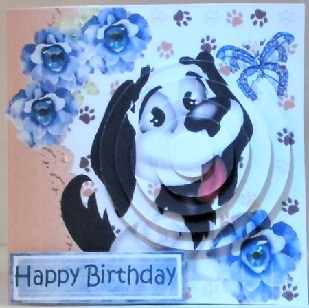 Cute puppy with blue flowers circle pyramids by Hazel Underwood
