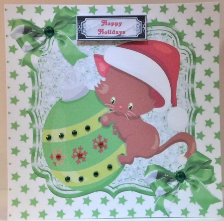 4 Cute kittens with christmas baubles with bow, card fronts and stars 8x8 mini kit by Hazel Underwood