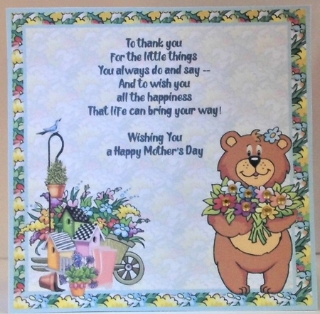 Teddy in the garden Mothers day insert by Hazel Underwood