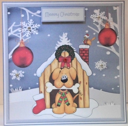 Puppy Christmas and bone by Hazel Underwood