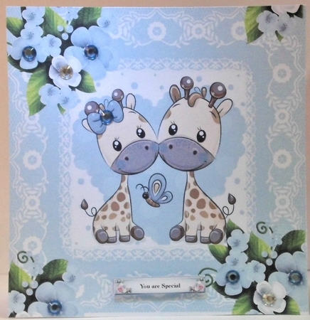  4 Cute pair of giraffes in lace frame card fronts with roses 8x8 mini kit by Hazel Underwood