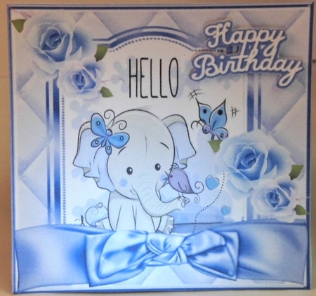  4 Cute eles with little birds and bows card fronts 7x7 mini kit by Hazel Underwood