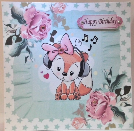  4 Cute foxy lady with painted roses with frills & stars card fronts 8x8 mini kit by Hazel Underwood