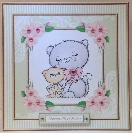 Kitty Cuddles Topper - Sending lots of love/Birthday by Hazel Underwood