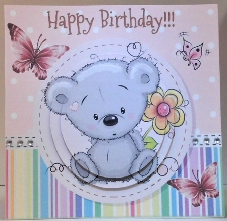 Cute little grey teddy bear with flower 7x7 by Hazel Underwood
