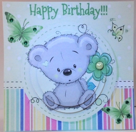 Cute little grey teddy bear with flower 7x7 (green) by Hazel Underwood