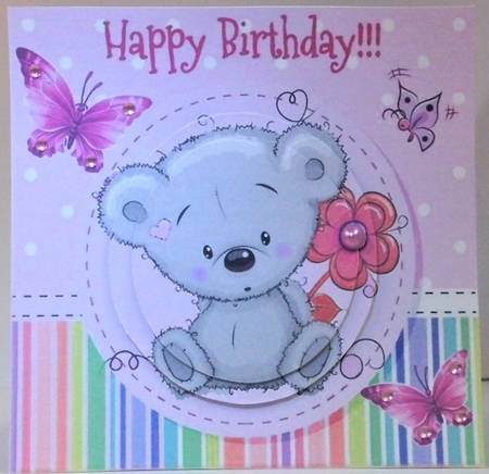 Cute little grey teddy bear with flower 7x7 (lilac) by Hazel Underwood