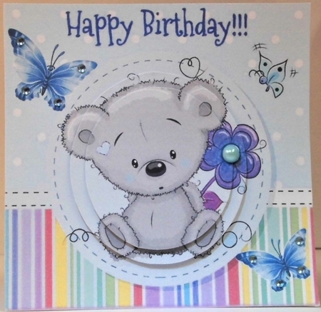 Cute little grey teddy bear with flower 7x7 (blue) by Hazel Underwood