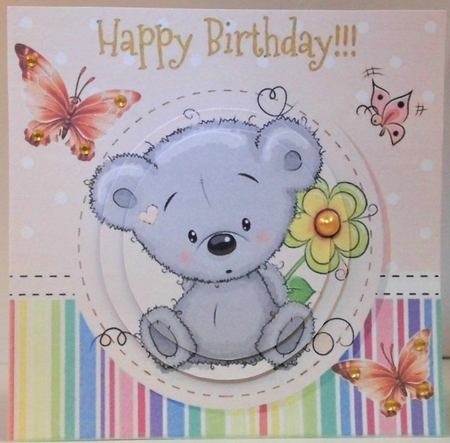 Cute little grey teddy bear with flower 7x7 (peach) by Hazel Underwood