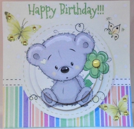 Cute little grey teddy bear with flower 7x7 (lime) by Hazel Underwood
